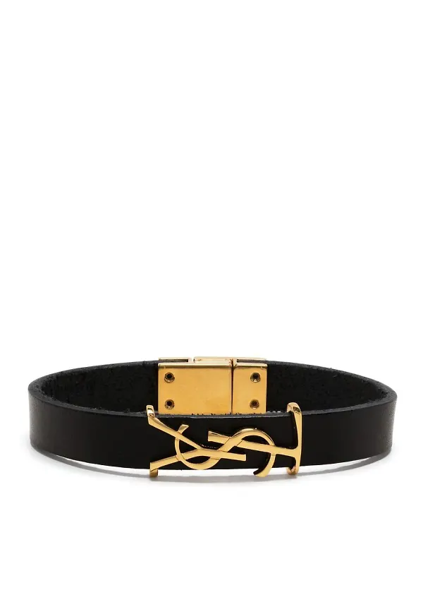 Saint Laurent läderarmband med YSL-berlock - Svart