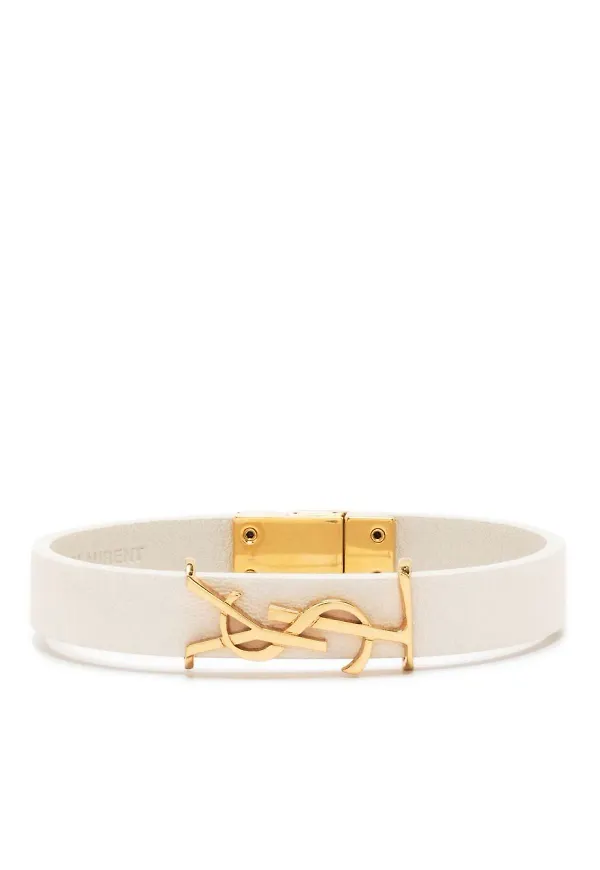 Saint Laurent läderarmband med YSL-plakett - Guldfärgad
