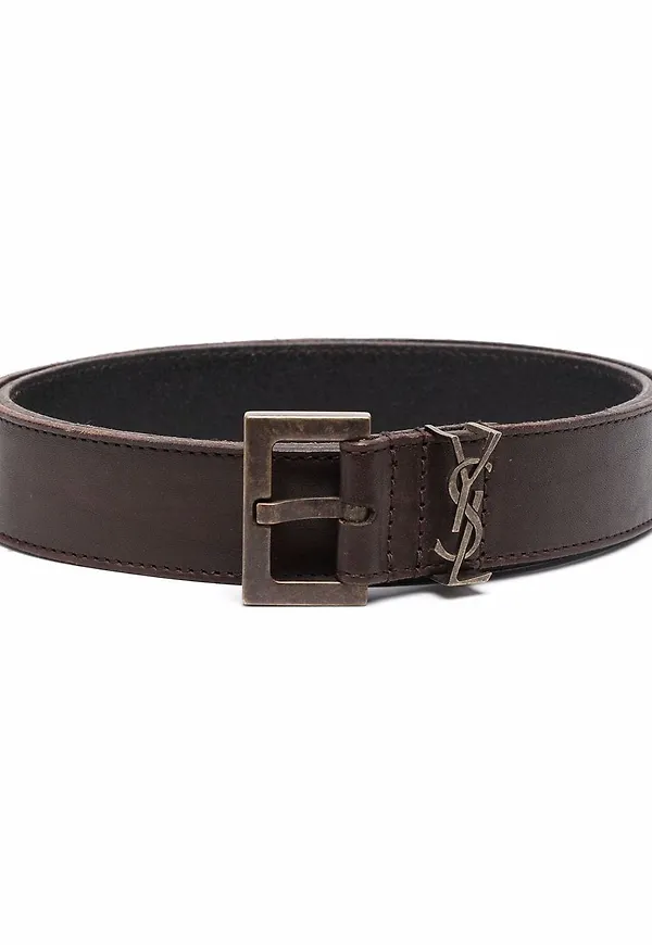 Saint Laurent läderbälte med monogram - Brun