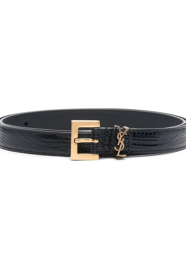 Saint Laurent läderbälte med monogram - Svart