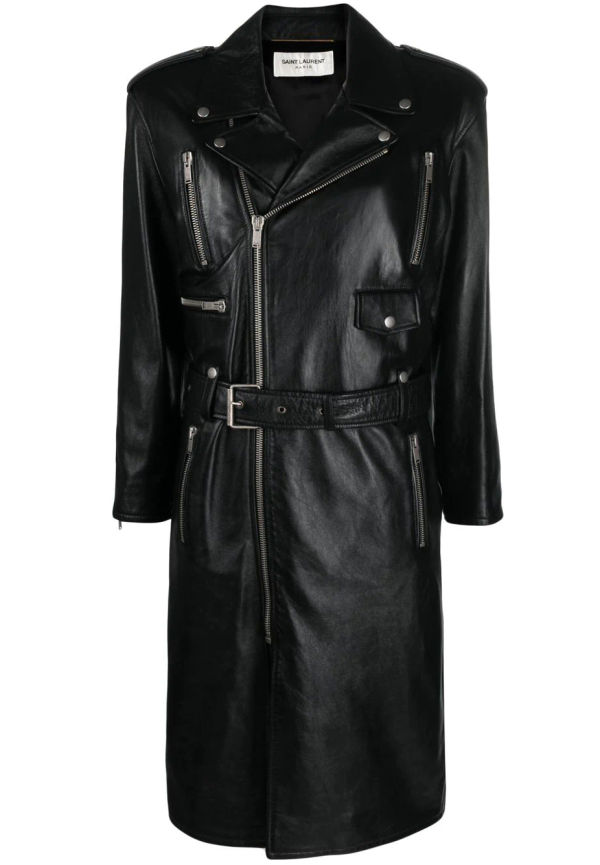 Saint Laurent läderkappa med bälte - Svart