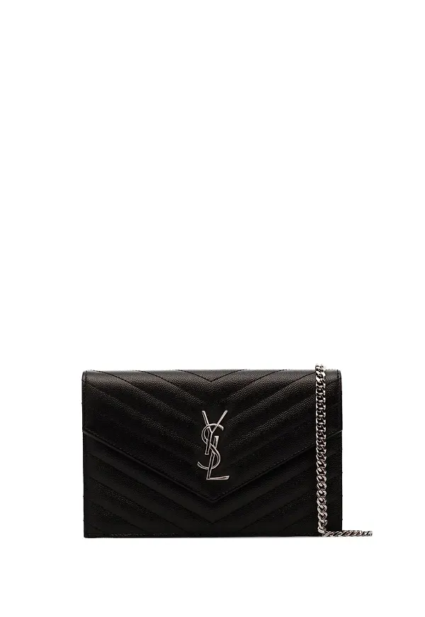 Saint Laurent läderplånbok med kedja - Svart