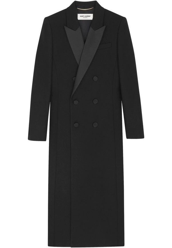 Saint Laurent lång dubbelknäppt kappa - Svart
