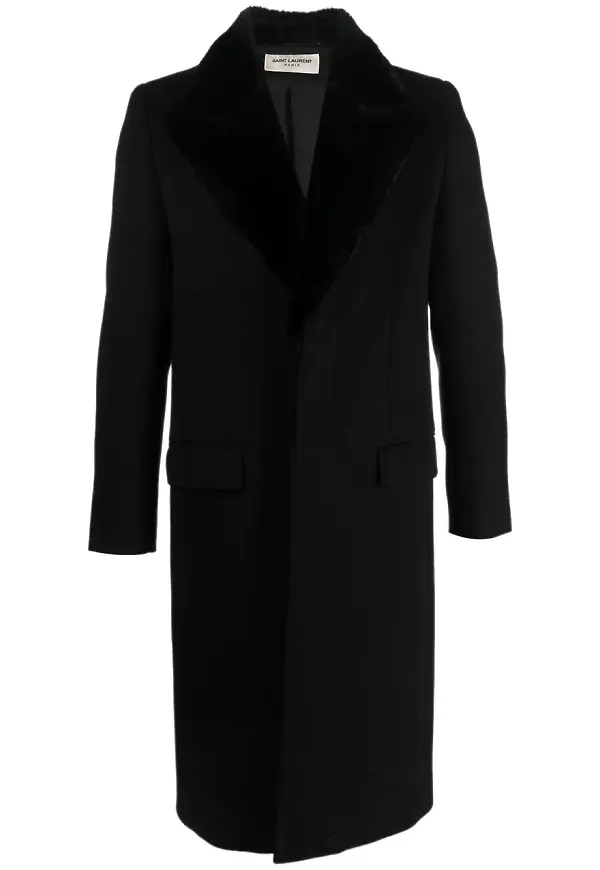 Saint Laurent lång enkelknäppt kappa - Svart