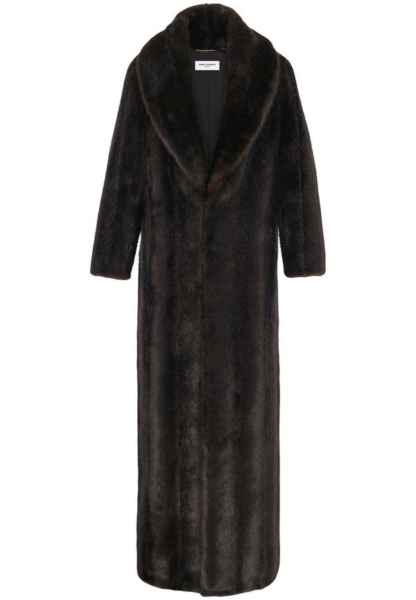 Saint Laurent lång kappa i konstpäls - Brun