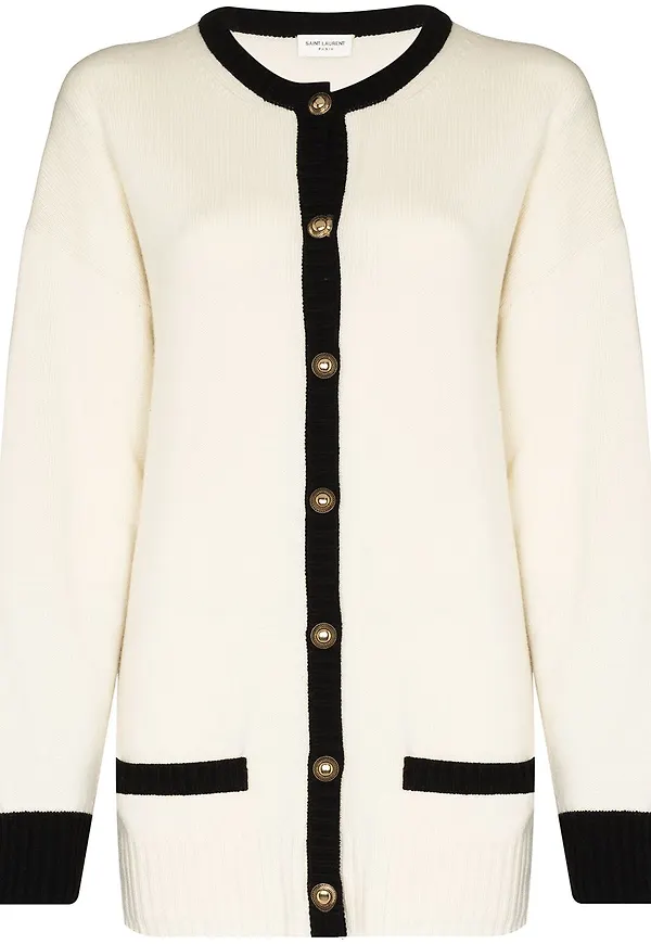 Saint Laurent lång kofta i kashmir - Vit