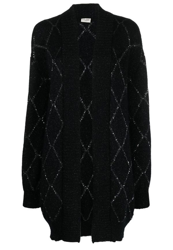 Saint Laurent lång kofta med metallic trådning - Svart