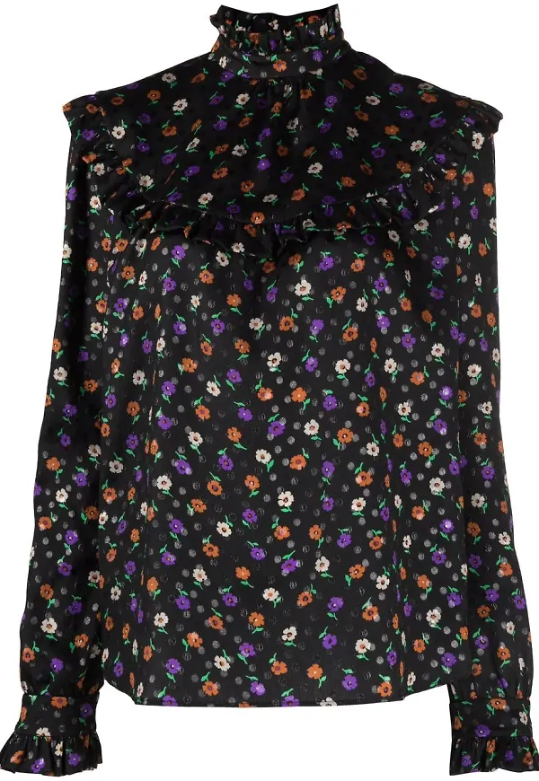 Saint Laurent långärmad blommig blus - Svart