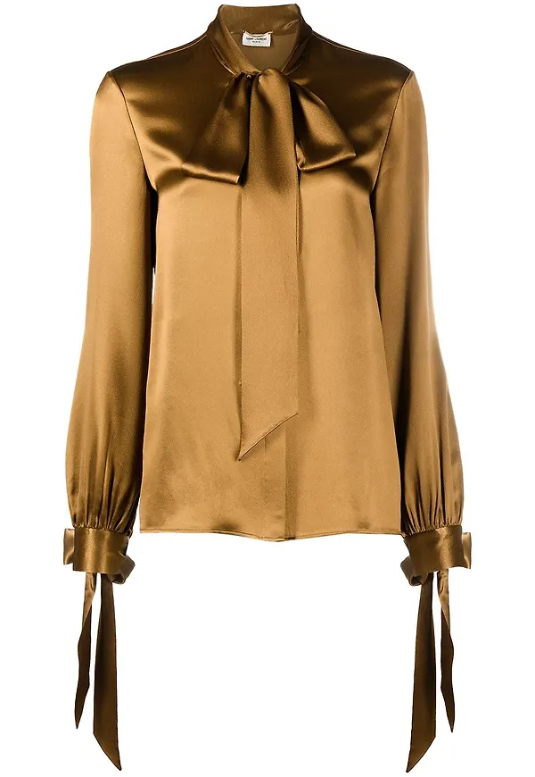 Saint Laurent långärmad knytblus - Brun