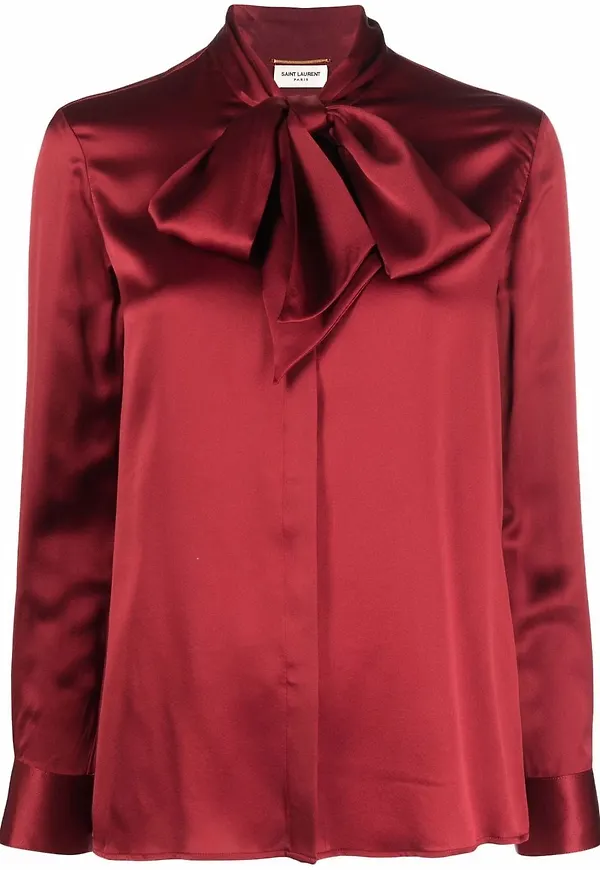 Saint Laurent långärmad knytblus - Röd