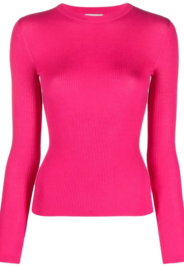 Saint Laurent långärmad ribbstickad topp - Rosa