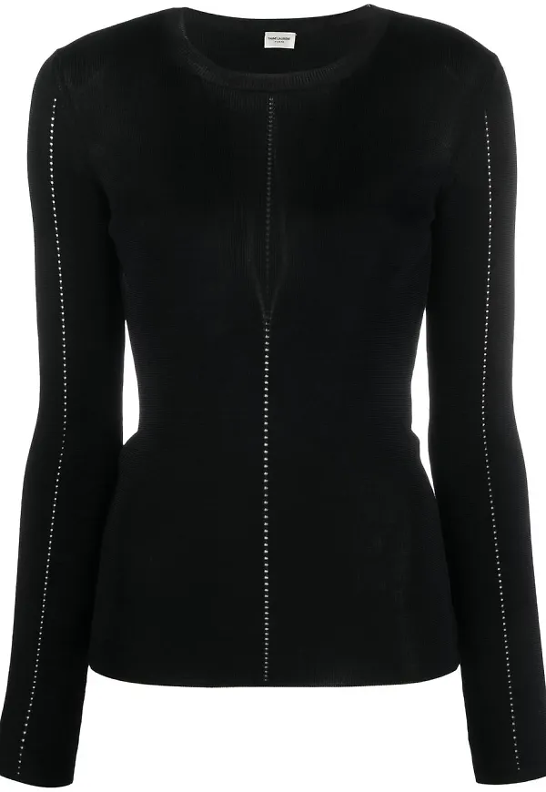 Saint Laurent långärmad ribbstickad topp - Svart