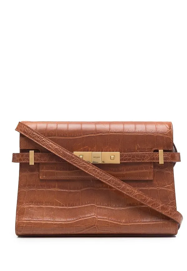 Saint Laurent Manhattan axelväska med krokodileffekt - Brun