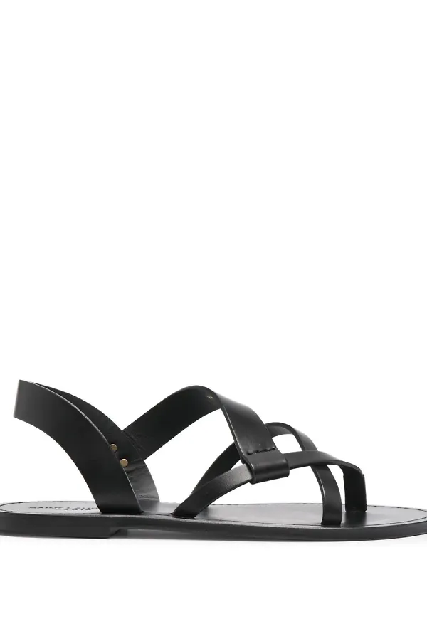 Saint Laurent Matt platta lädersandaler - Svart