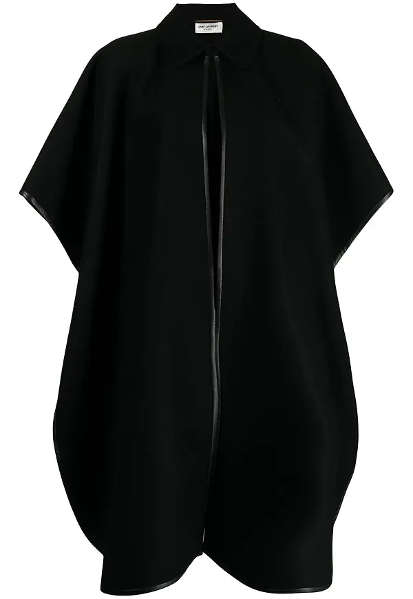 Saint Laurent mellanlång kappa med kontrastkant - Svart