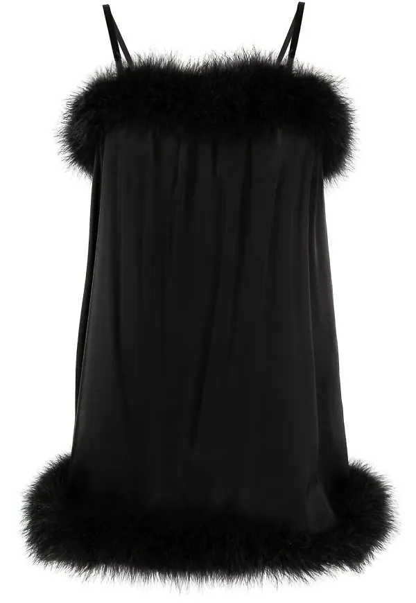 Saint Laurent miniklänning med fjäderkant - Svart