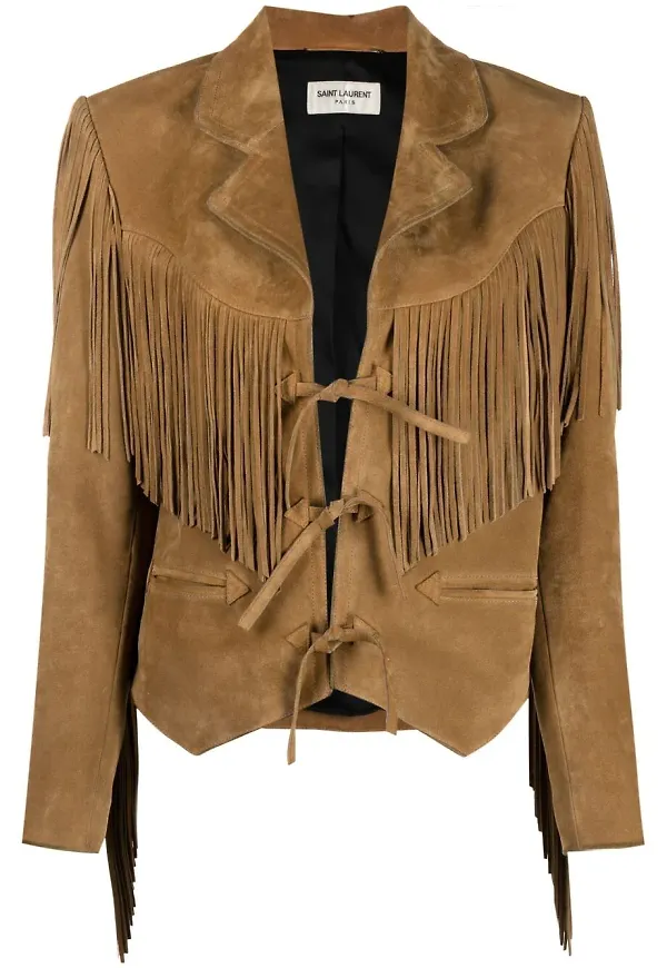 Saint Laurent mockajacka med fransar - Brun