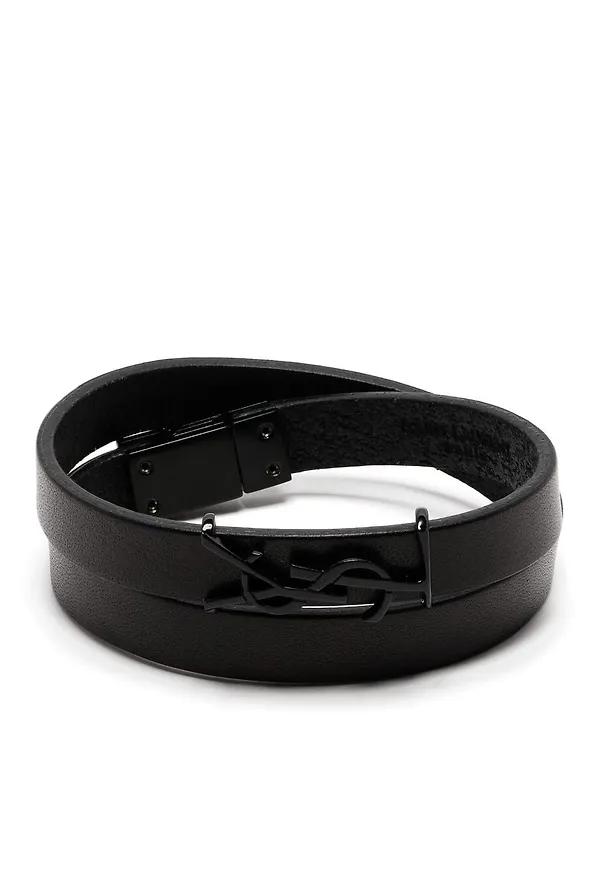 Saint Laurent omlottarmband i läder - Svart