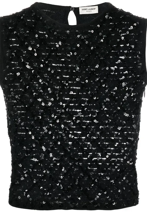 Saint Laurent paljettprydd croptop - Svart