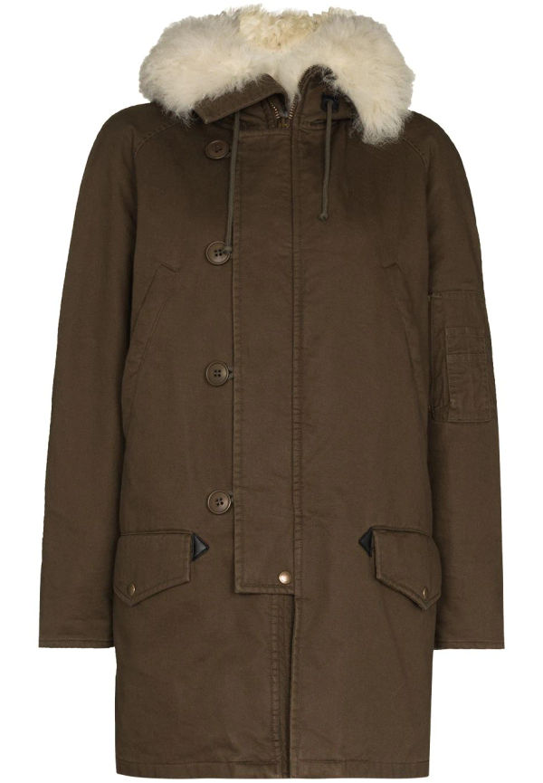 Saint Laurent parkas med fårskinnsfoder - Grön