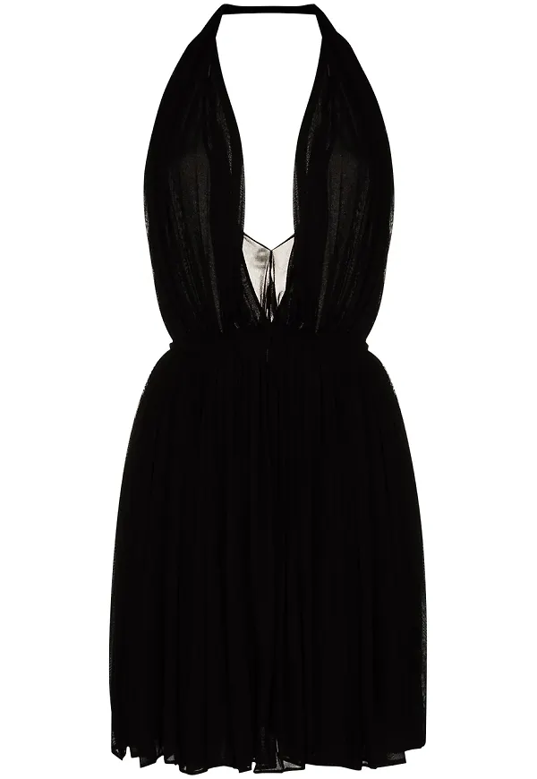 Saint Laurent plisserad halterneck-klänning - Svart