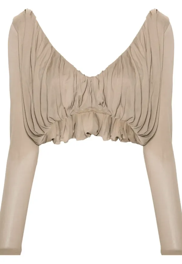 Saint Laurent plisserad kort blus - Neutral