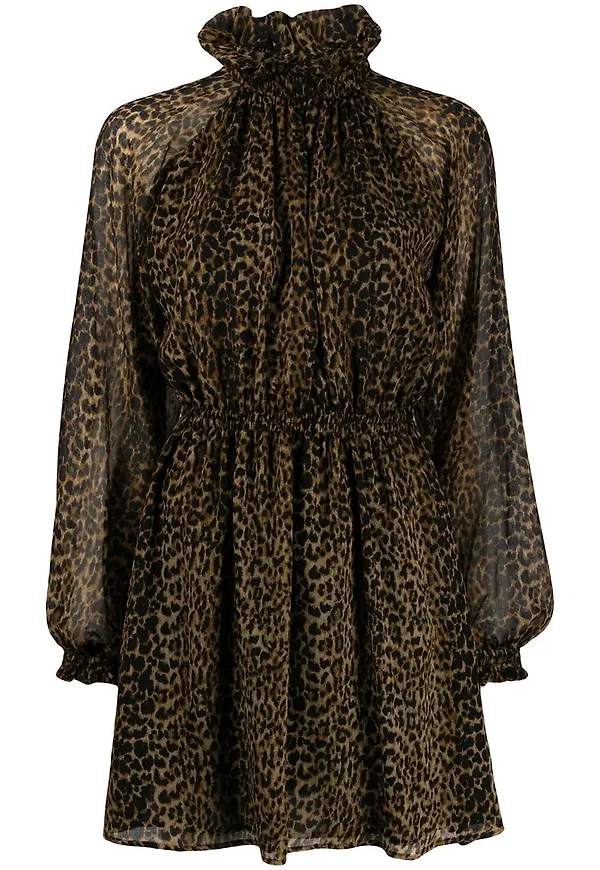 Saint Laurent plisserad leopardmönstrad miniklänning - Neutral