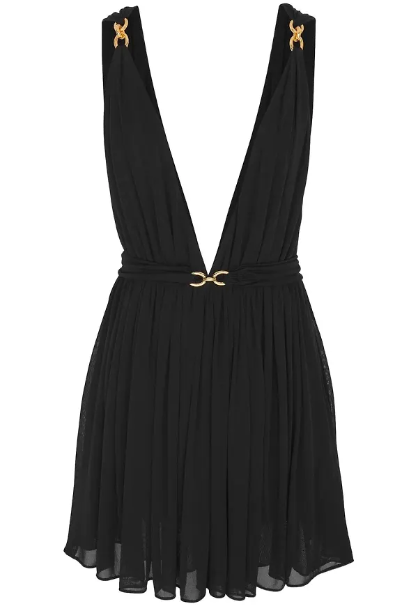Saint Laurent plisserad miniklänning med brodyr - Svart