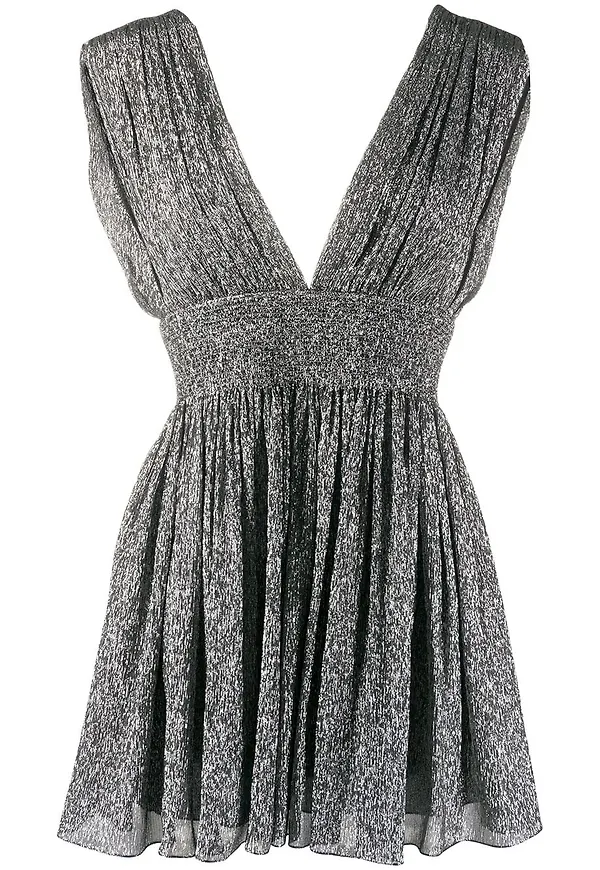Saint Laurent plisserad sidenklänning - Silverfärgad