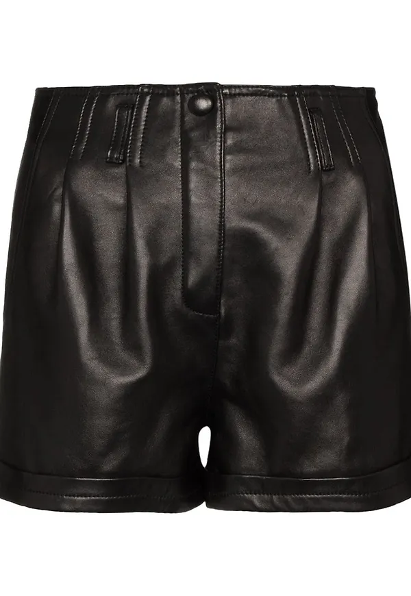 Saint Laurent plisserade lädershorts - Svart