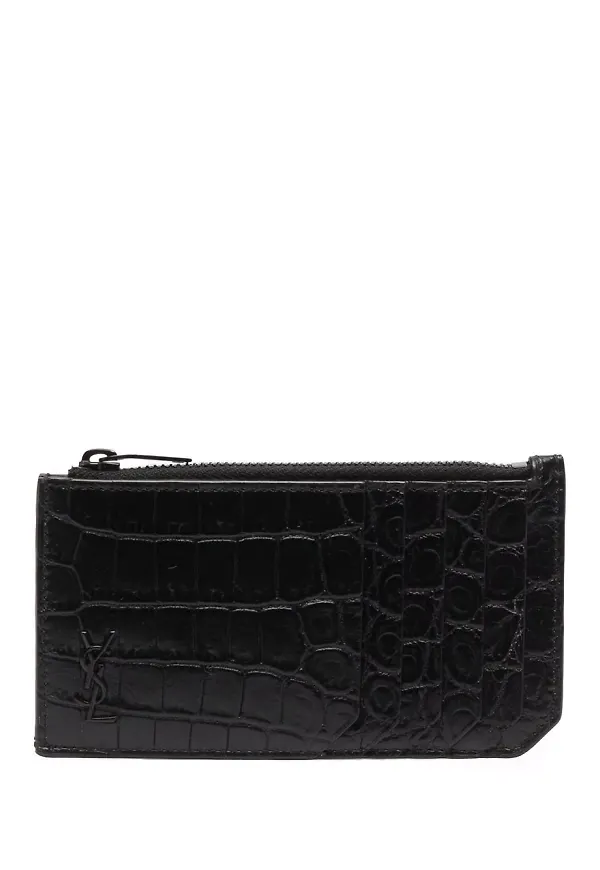 Saint Laurent plånbok med krokodileffekt - Svart