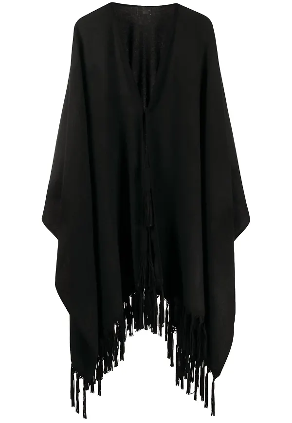 Saint Laurent poncho med fransar - Svart