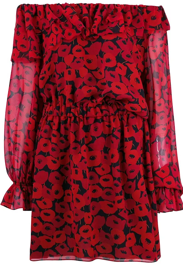 Saint Laurent poppy print dress - Röd