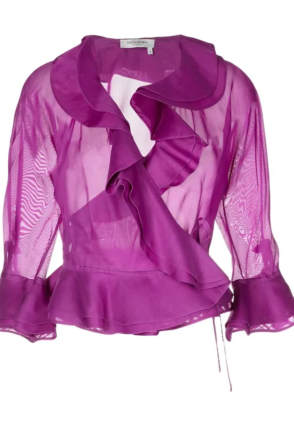 Saint Laurent Pre-Owned blus med trekvartsärm - Lila