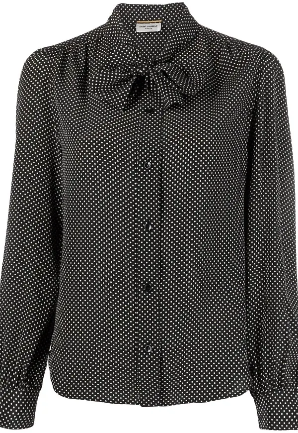 Saint Laurent prickig blus med knytkrage - Svart
