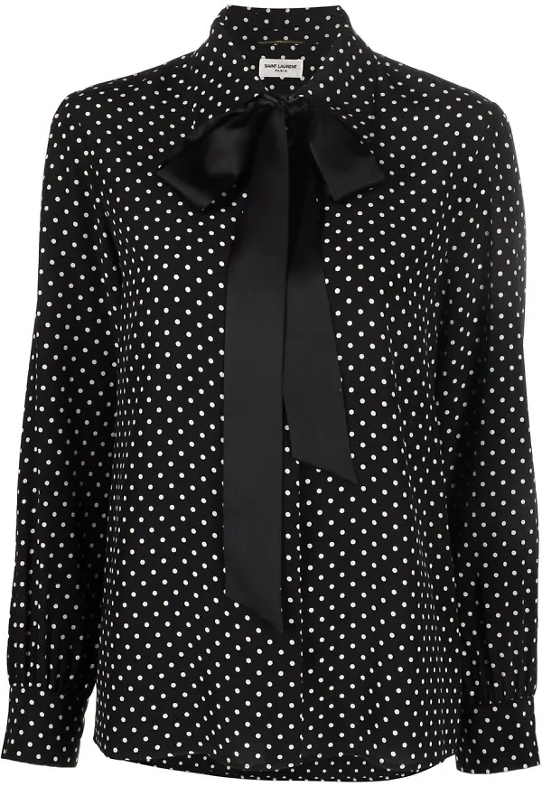 Saint Laurent prickig blus med knytkrage - Svart