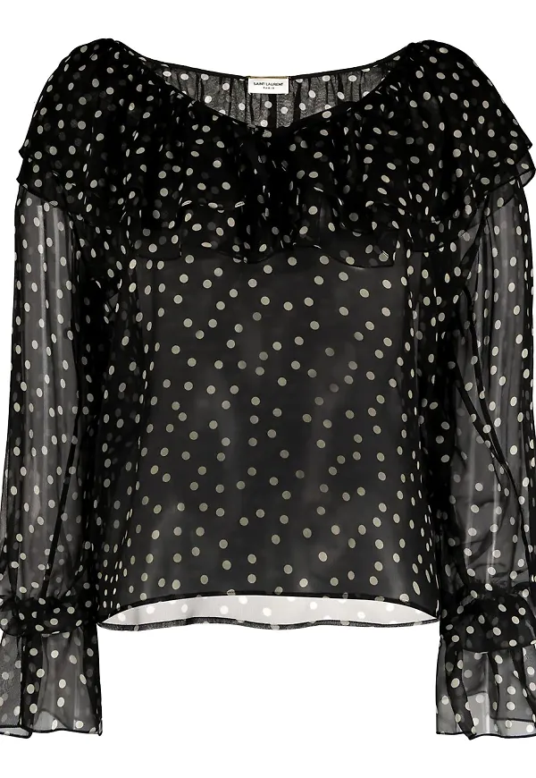 Saint Laurent prickig volangblus - Svart