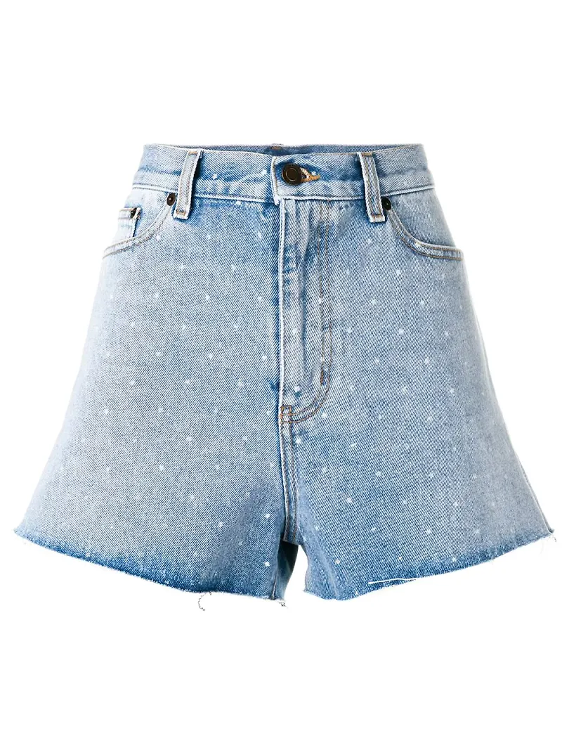 Saint Laurent prickiga jeansshorts - Blå