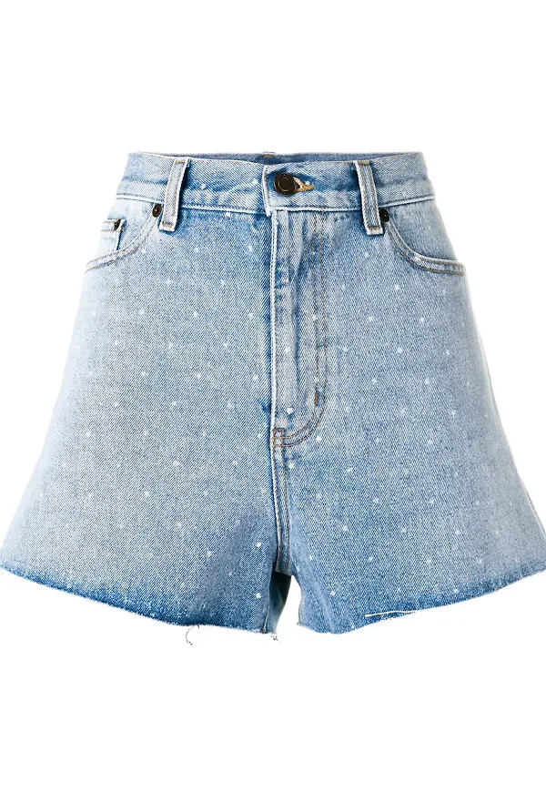 Saint Laurent prickiga jeansshorts - Blå