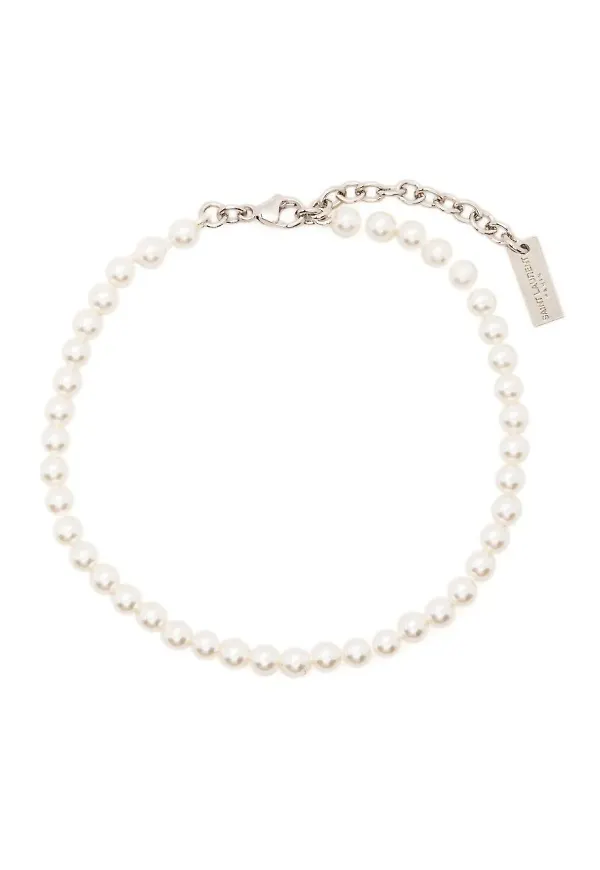Saint Laurent pärlprytt kedjearmband - Vit