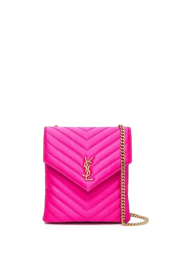 Saint Laurent quiltad axelväska med logotypplakett - Rosa