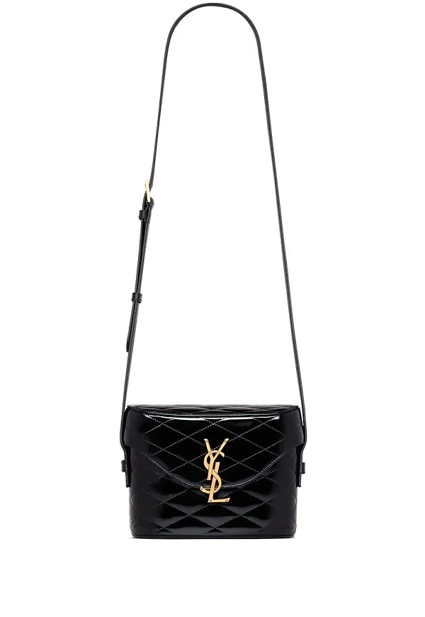 Saint Laurent quiltad bucketbag i lackat läder - Svart