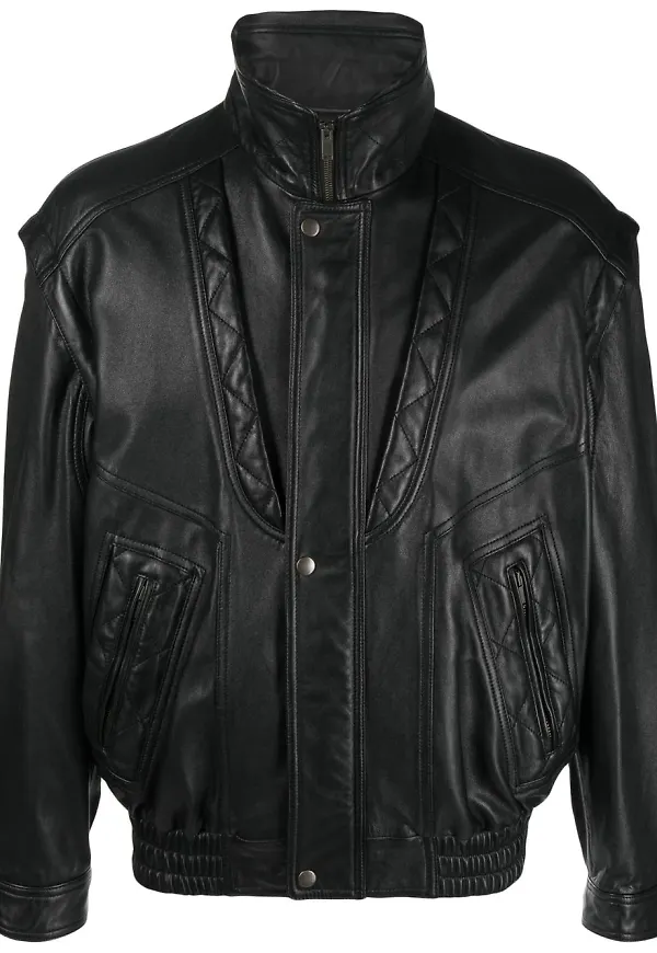 Saint Laurent quilted-detail leather jacket - Svart