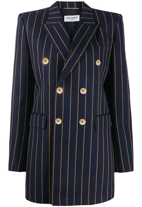 Saint Laurent randig dubbelknäppt blazer - Blå