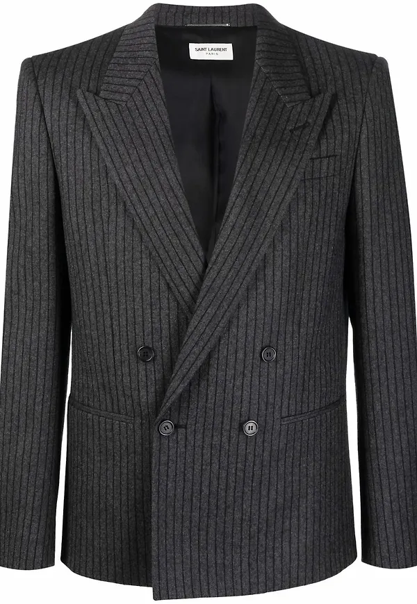 Saint Laurent randig dubbelknäppt blazer - Grå