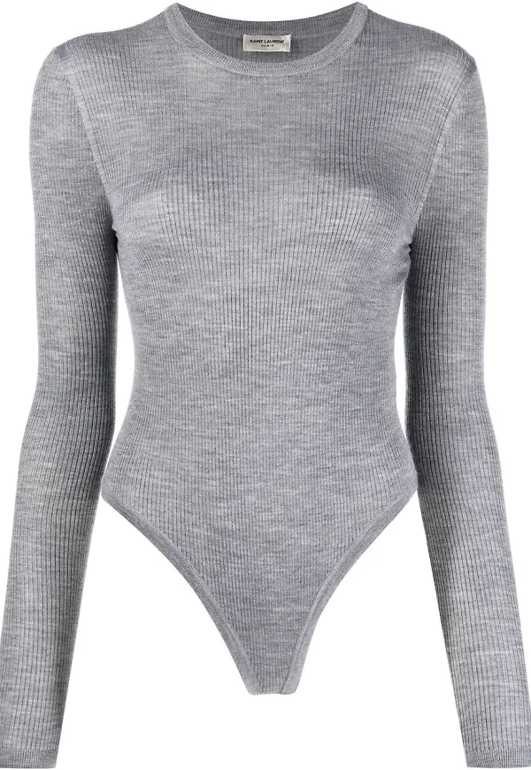 Saint Laurent ribbstickad body - Grå