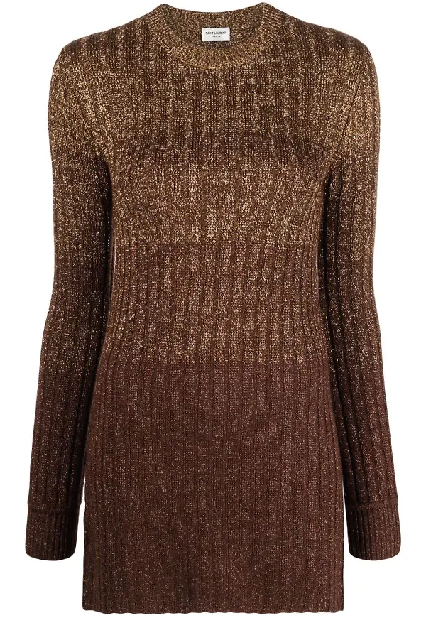 Saint Laurent ribbstickad tröja - Brun
