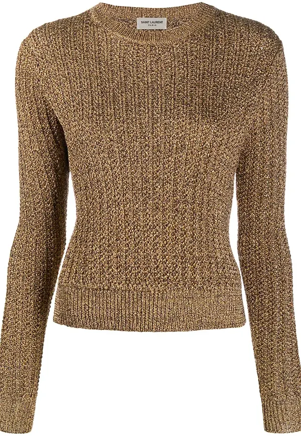 Saint Laurent ribbstickad tröja - Guldfärgad