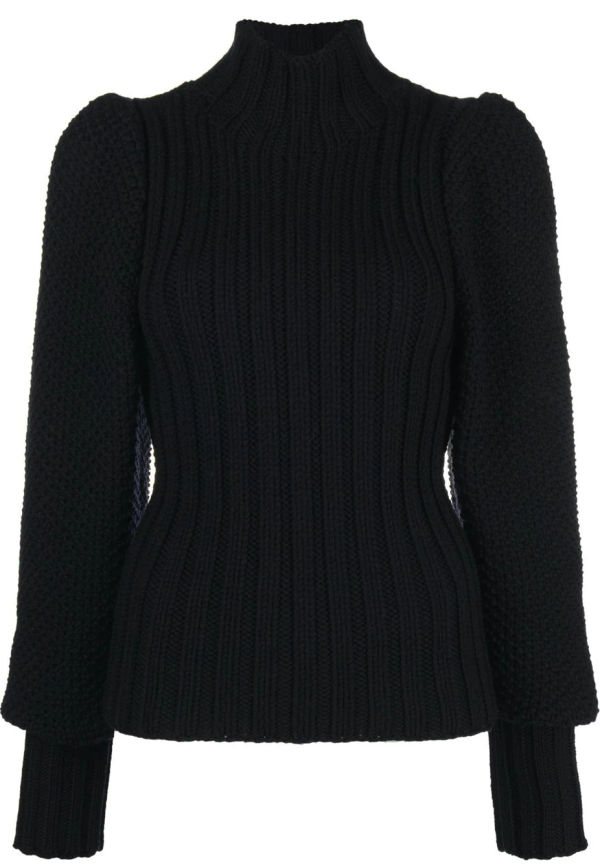 Saint Laurent ribbstickad tröja med halvpolokrage - Svart