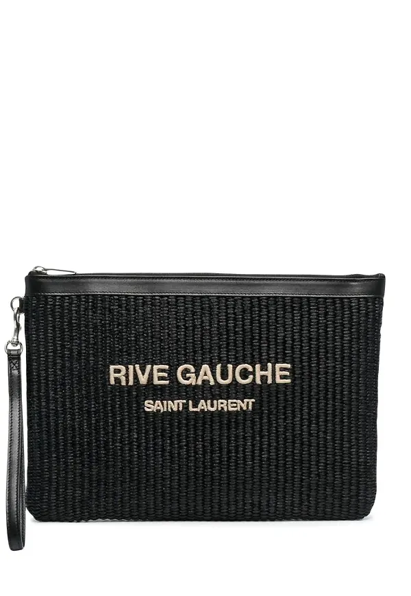Saint Laurent Rive Gauche kuvertväska i bast - Svart